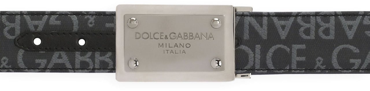 Dolce & Gabbana DG Logo Jacquard Metal Plaque Belt Grijs