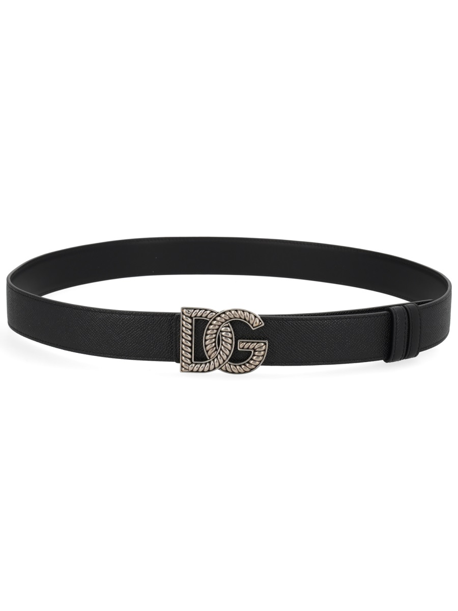Dolce & Gabbana Black Smooth Intertwined Buckle Belt Zwart
