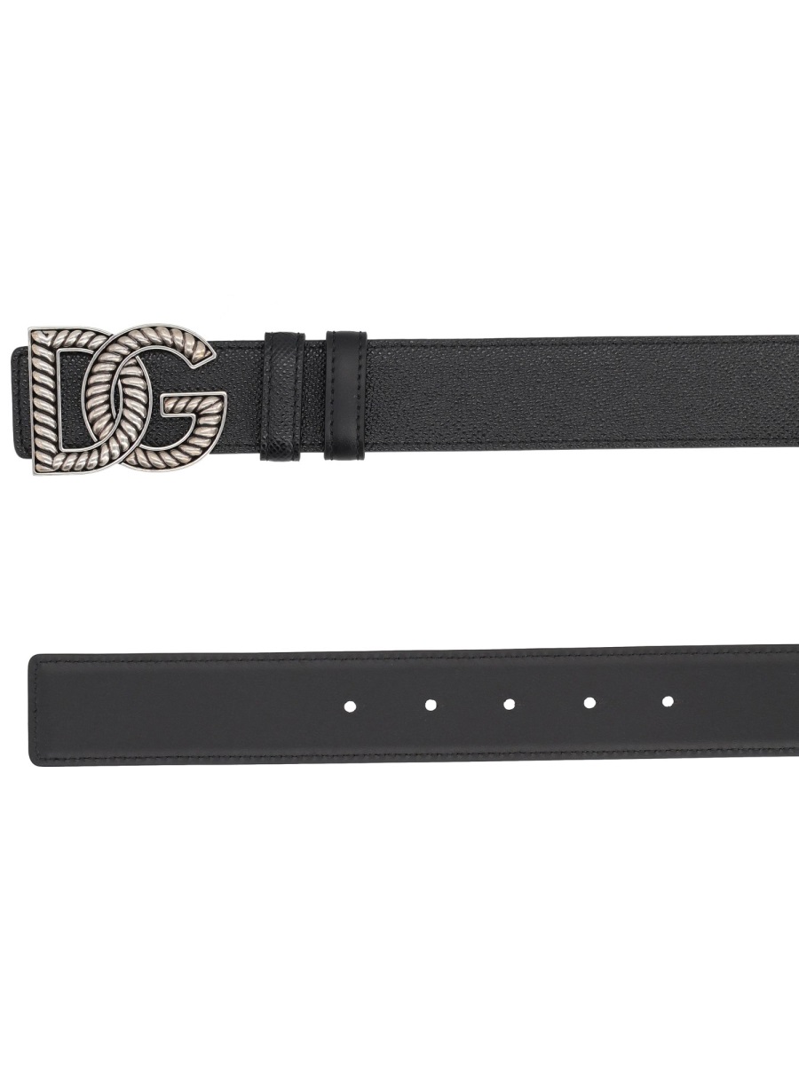 Dolce & Gabbana Black Smooth Intertwined Buckle Belt Zwart