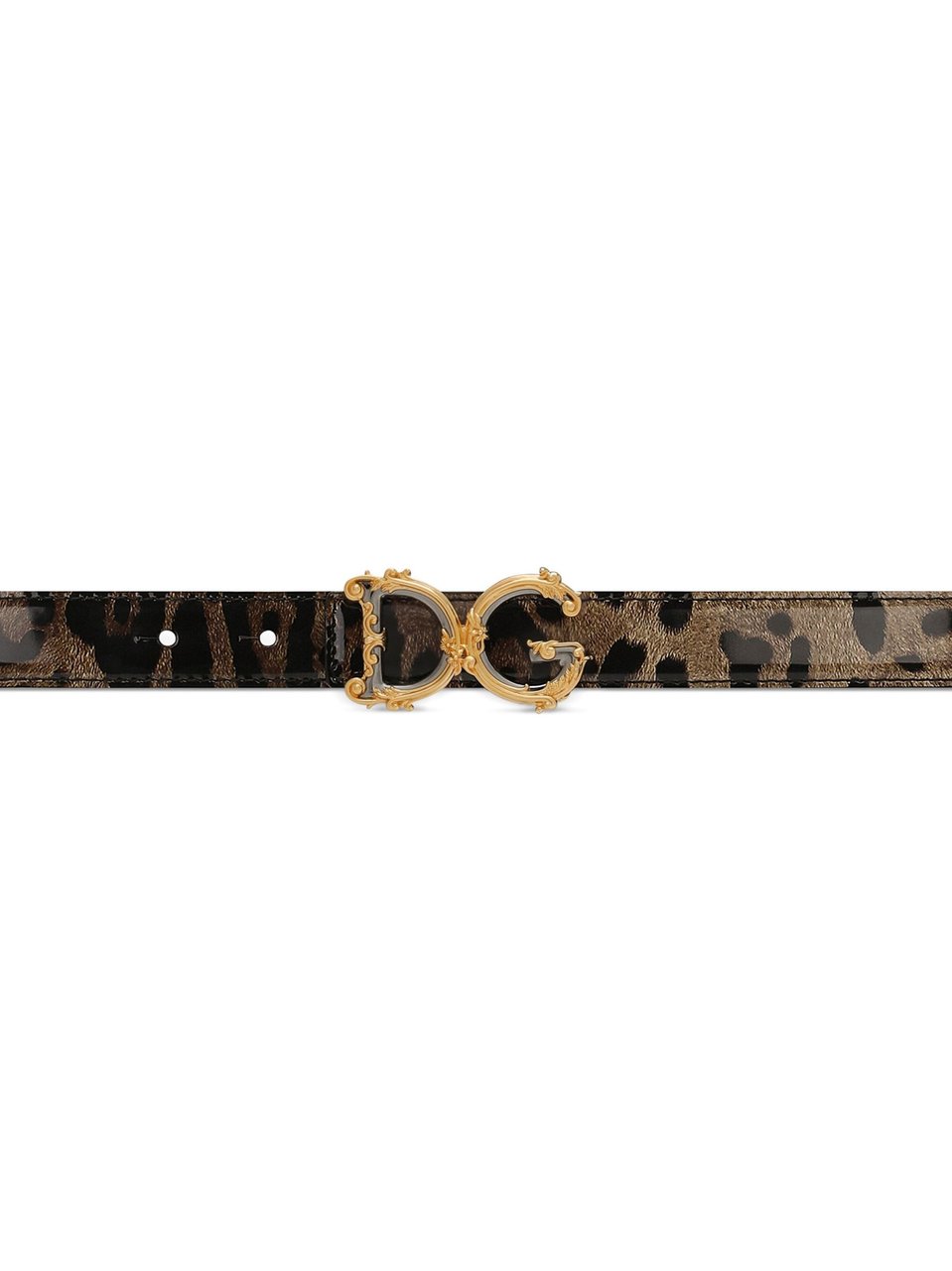 Dolce & Gabbana Glossy Leopard Print DG Barocco Belt Zwart