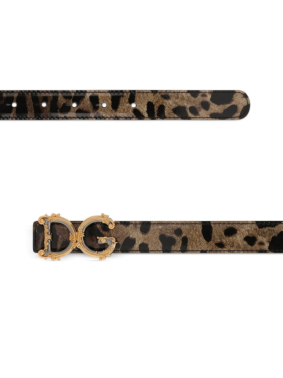 Dolce & Gabbana Glossy Leopard Print DG Barocco Belt Zwart