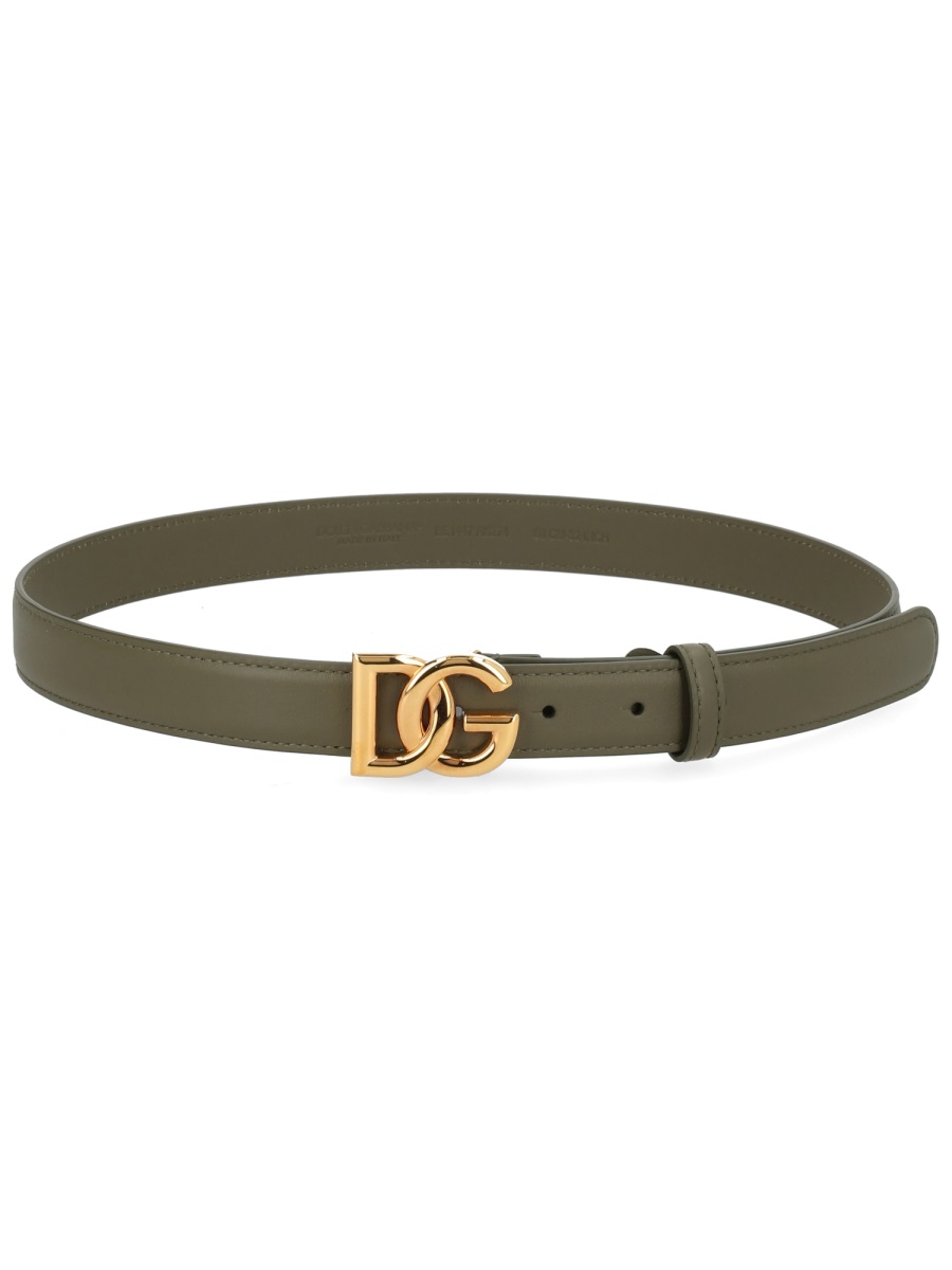 Dolce & Gabbana Olive Interlocking Gold Buckle Leather Belt Grijs
