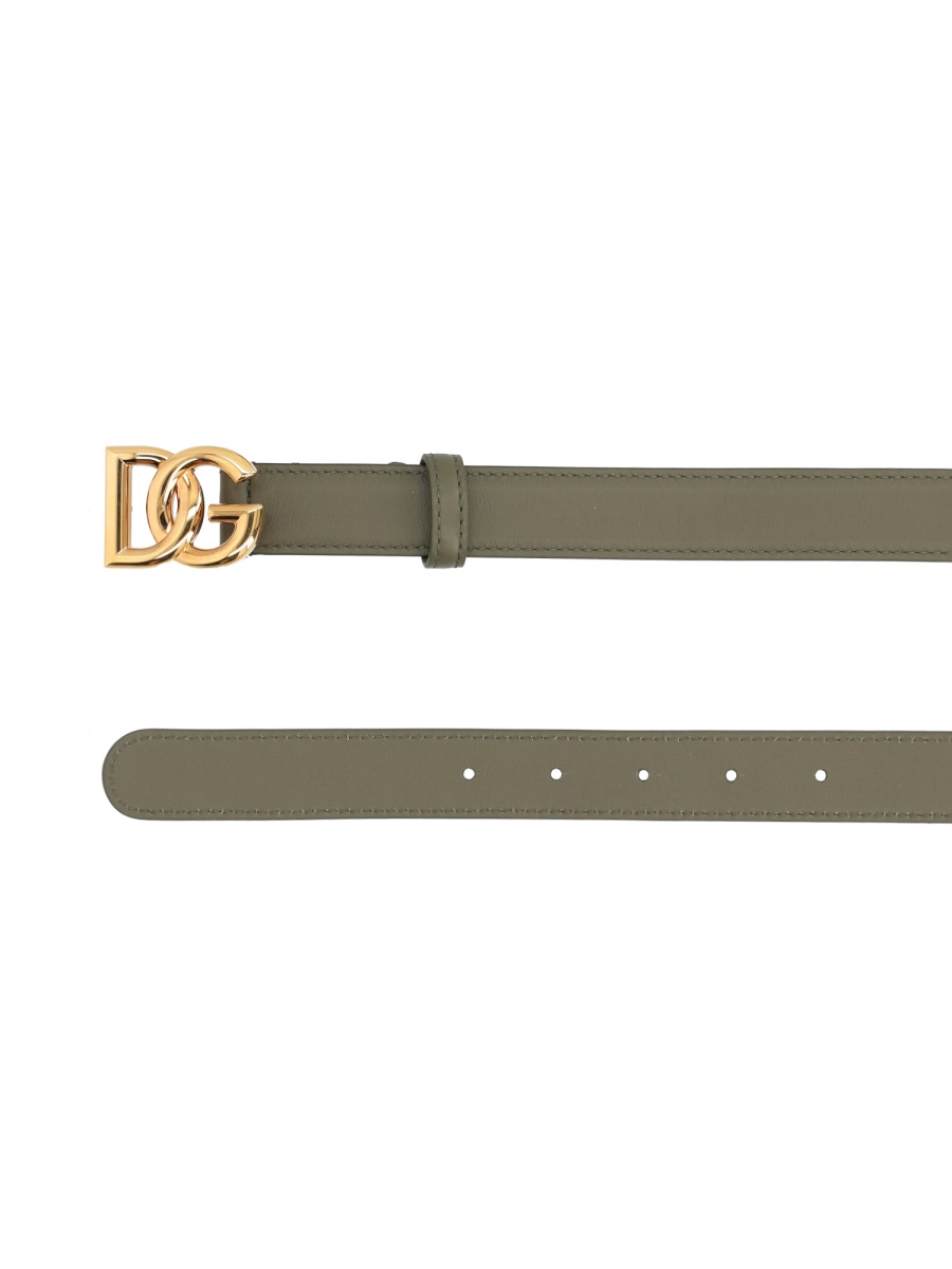 Dolce & Gabbana Olive Interlocking Gold Buckle Leather Belt Grijs