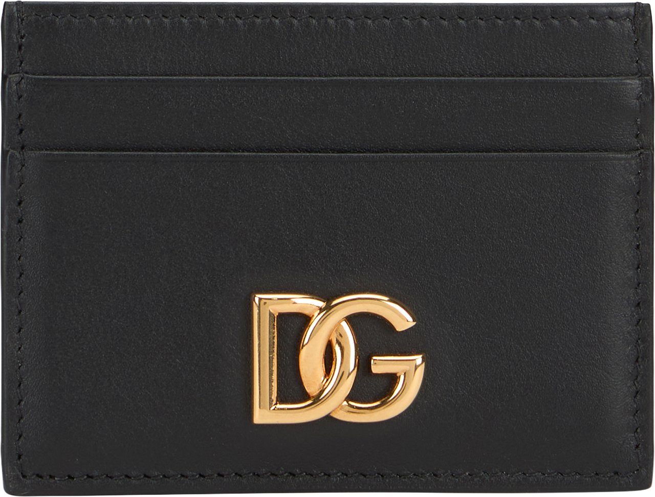 Dolce & Gabbana Leather cardholder with logo Zwart