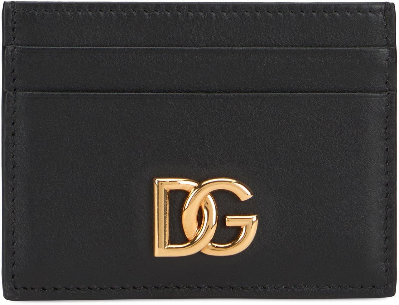 Dolce & Gabbana Leather cardholder with logo Zwart