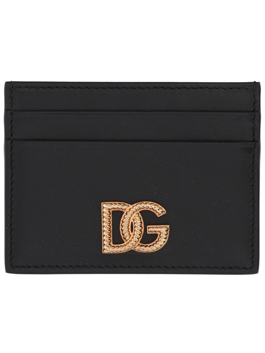 Dolce & Gabbana Neutrals Compact Metallic Logo Card Holder Zwart