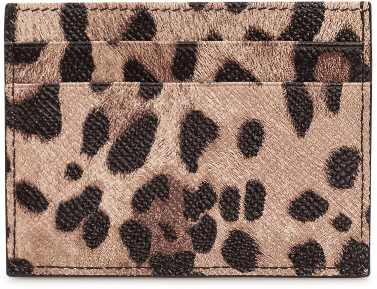 Dolce & Gabbana Portacarte con Placca Logo e Stampa Animalier Beige