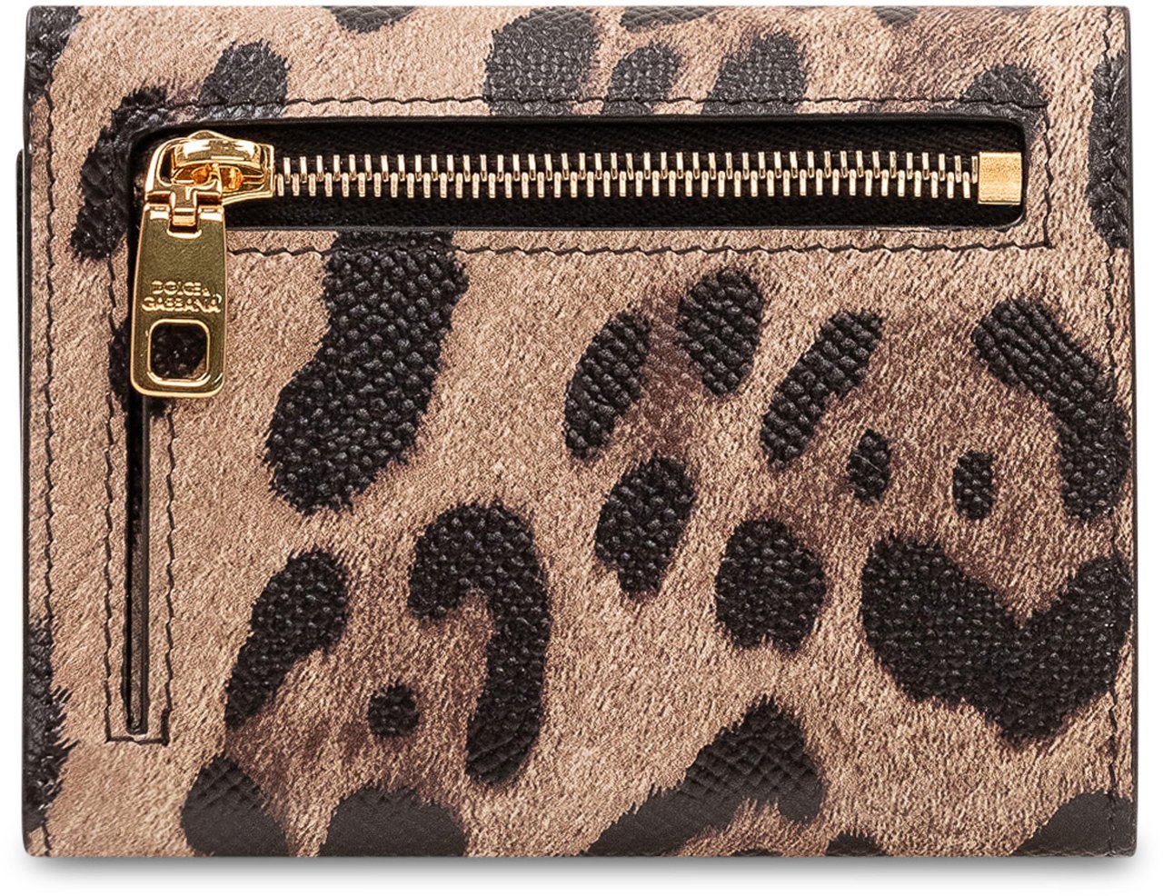 Dolce & Gabbana Portafoglio con Placca Logo Stampa Animalier Beige