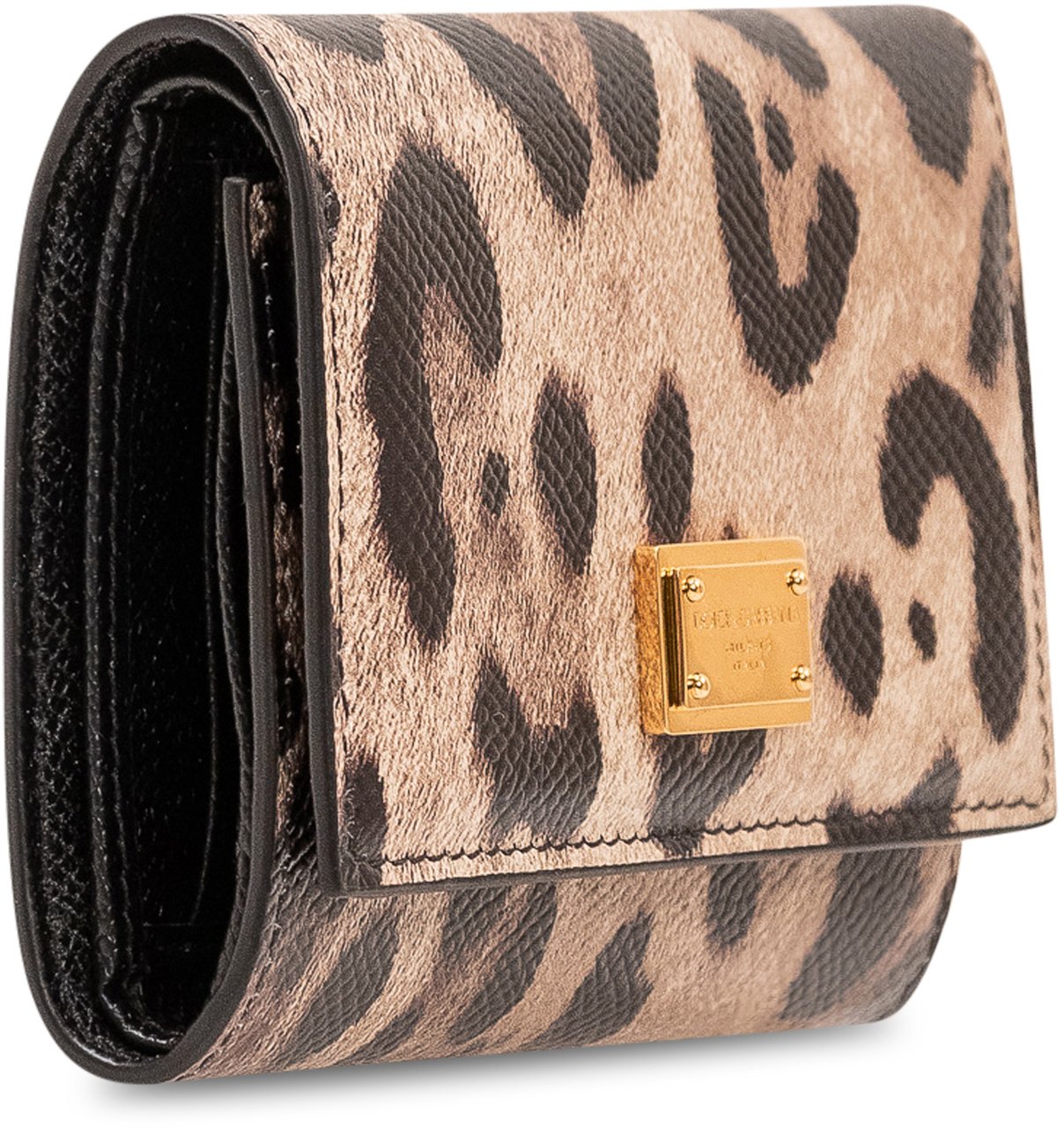 Dolce & Gabbana Portafoglio con Placca Logo Stampa Animalier Beige