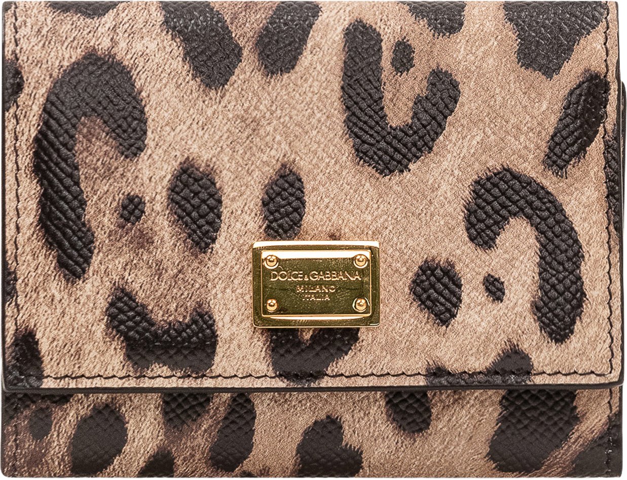 Dolce & Gabbana Portafoglio con Placca Logo Stampa Animalier Beige
