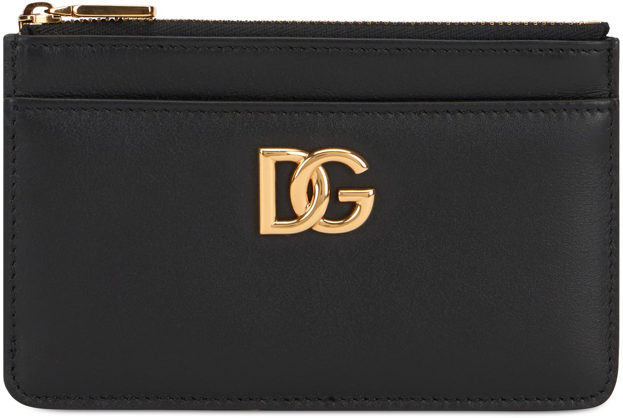 Dolce & Gabbana Leather card holder with zipper Zwart