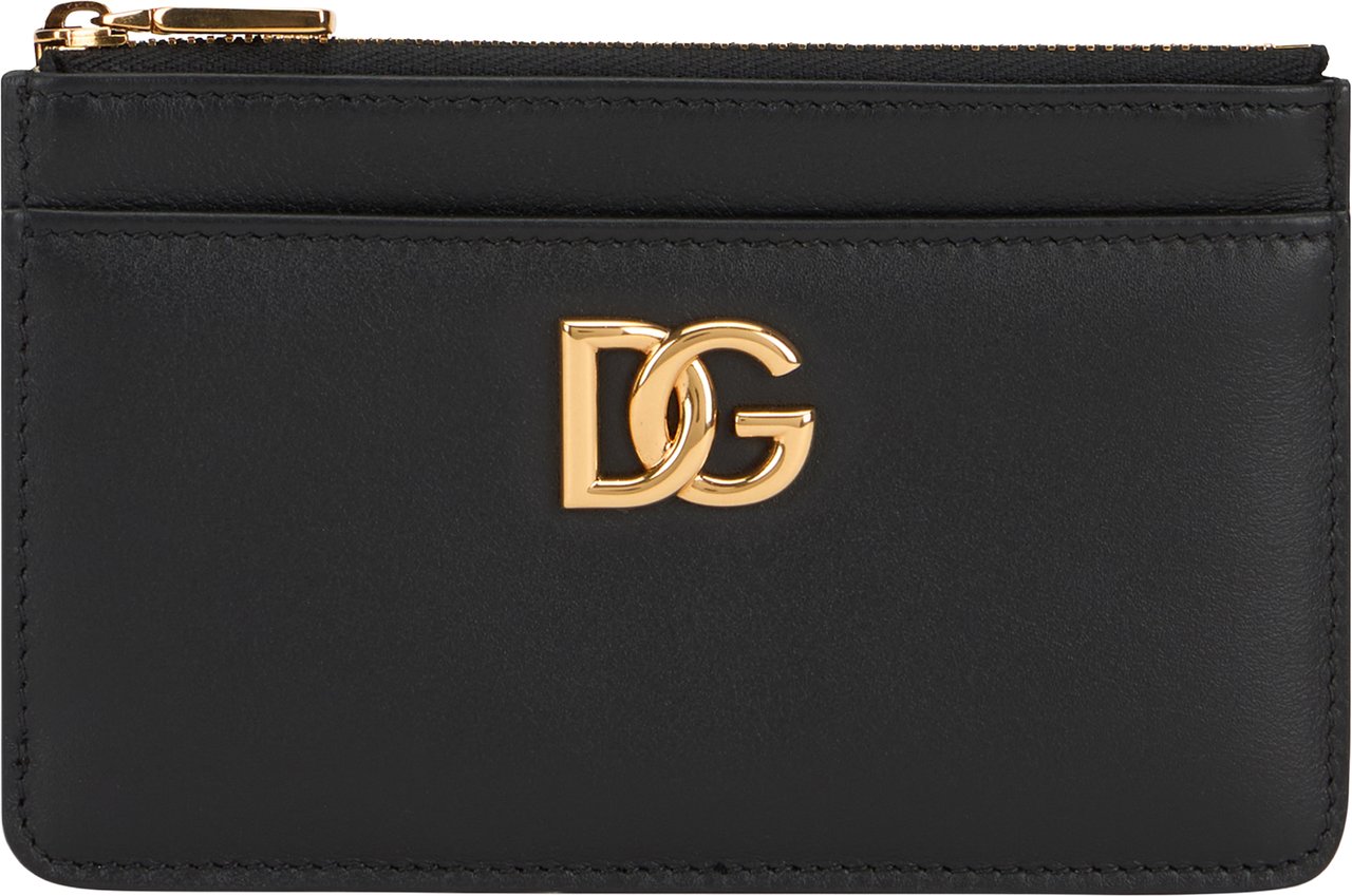 Dolce & Gabbana Leather card holder with zipper Zwart