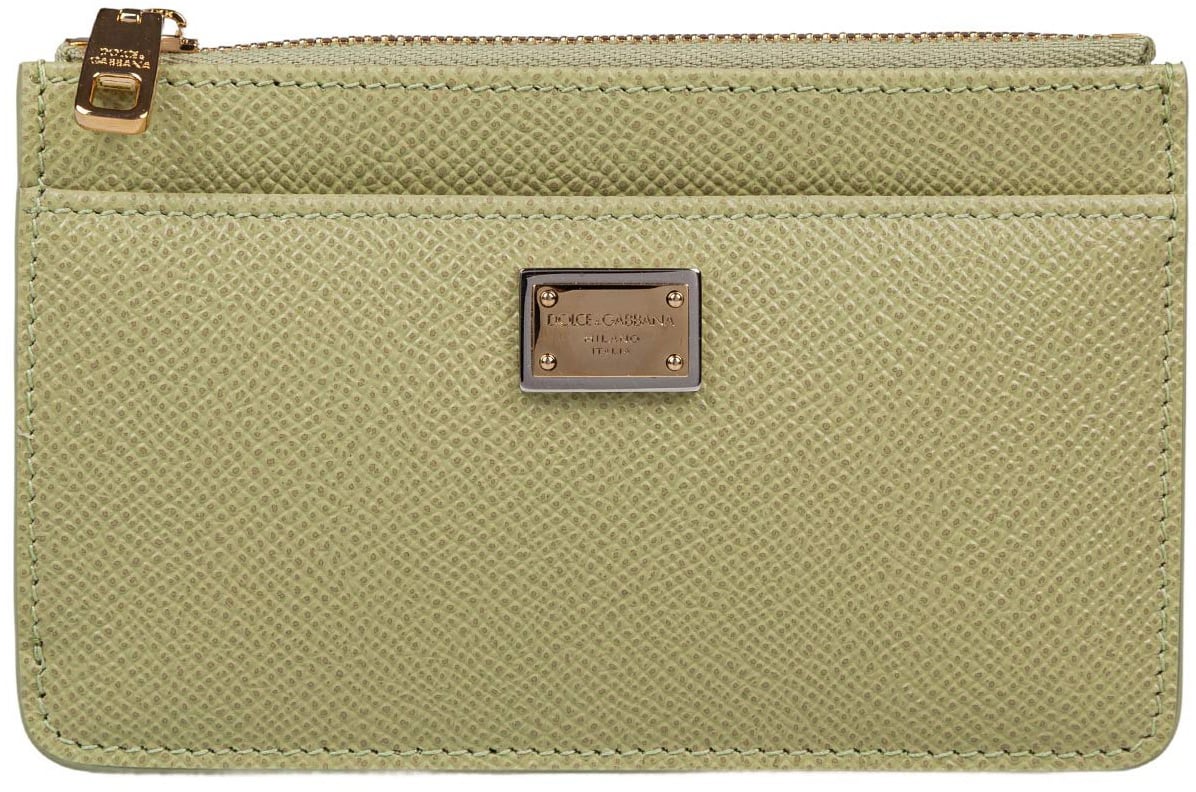 Dolce & Gabbana Dolce & gabbana dauphine leather card holder, sage green Groen