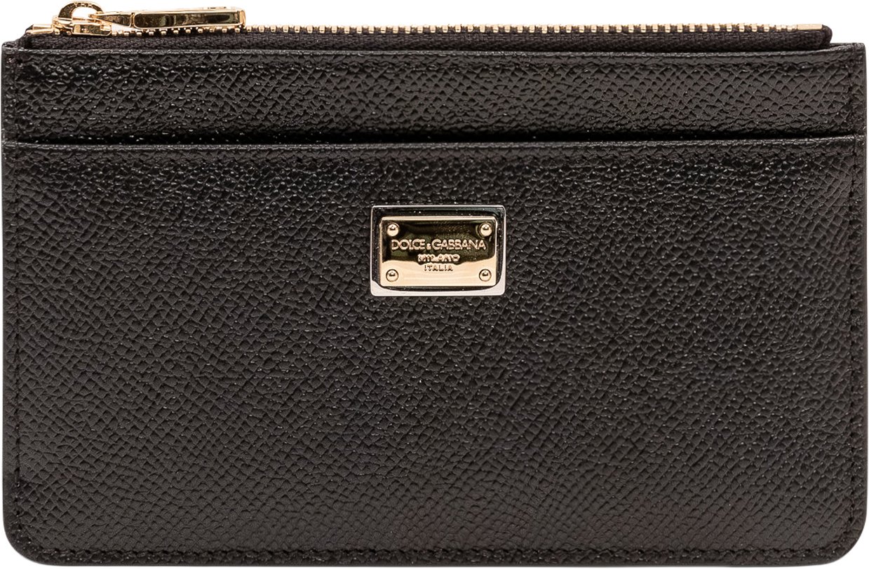 Dolce & Gabbana Portacarte con Placca Frontale e Zip Zwart