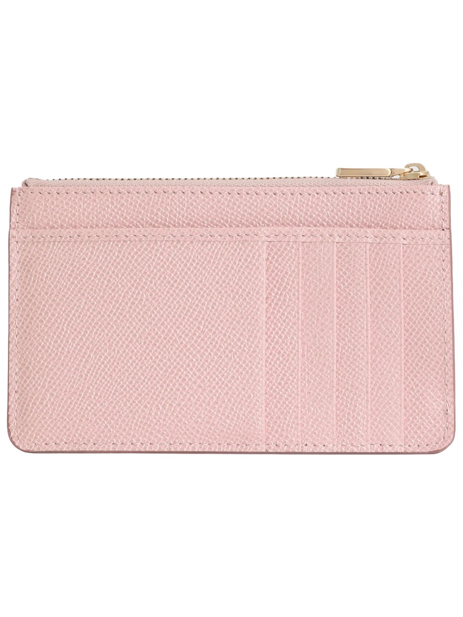 Dolce & Gabbana Pink Textured Leather Zippered Card Holder Neutraal