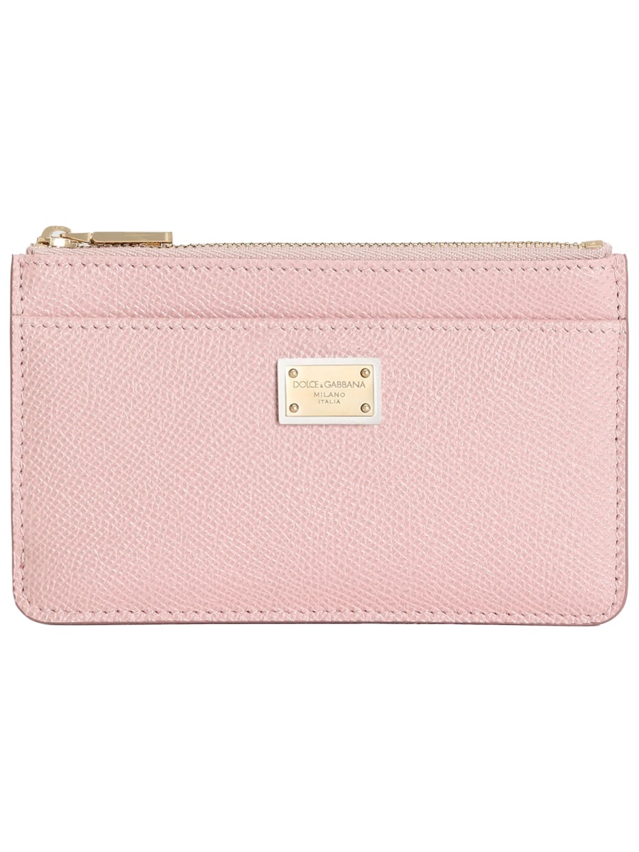 Dolce & Gabbana Pink Textured Leather Zippered Card Holder Neutraal