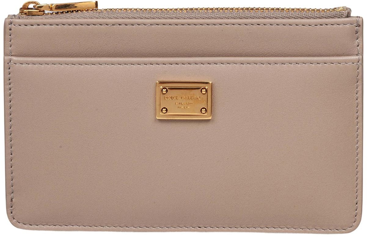 Dolce & Gabbana Dolce & gabbana plonge leather card holder taupe Grijs