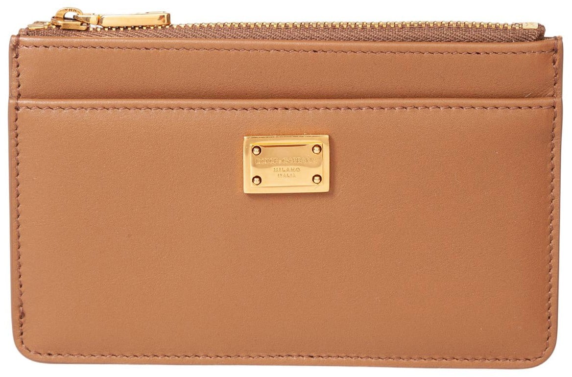 Dolce & Gabbana Dolce & gabbana caramel color plonge leather card holder Bruin