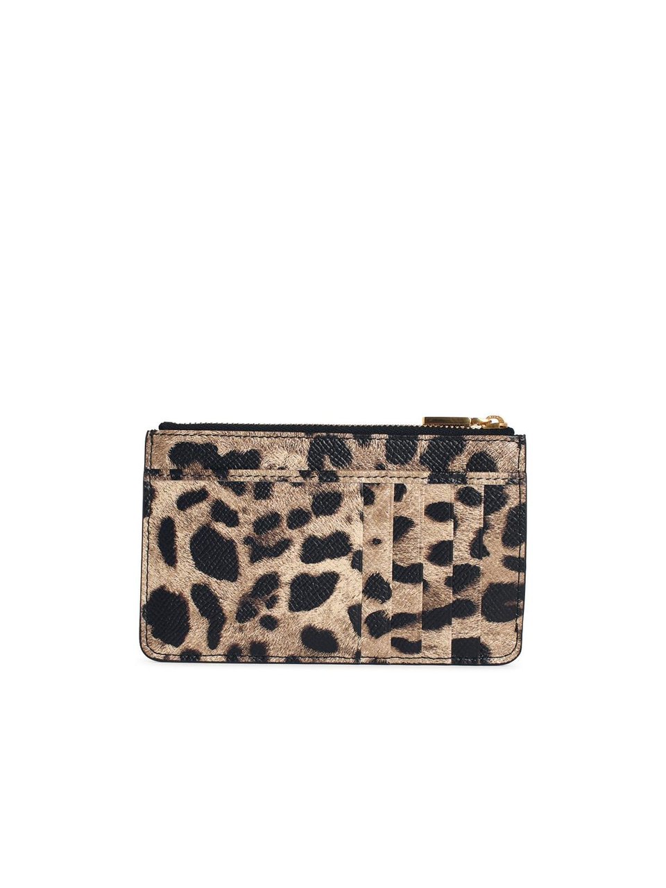 Dolce & Gabbana 'Dauphine' Leopard Print Leather Card Holder Zwart