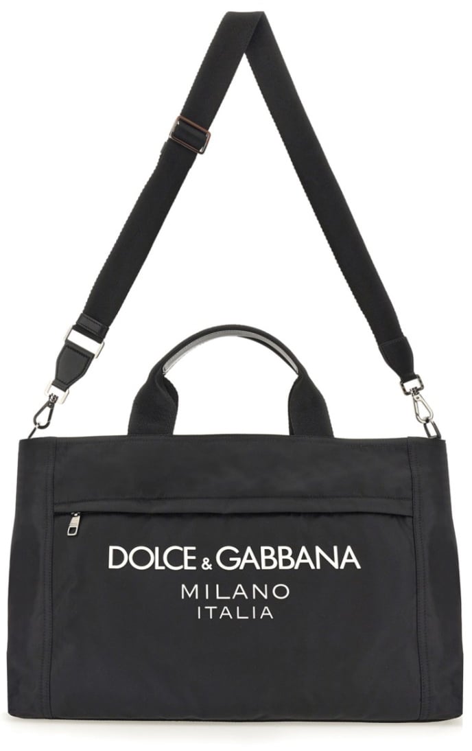 Dolce & Gabbana Borsone In Nylon Con Logo Zwart