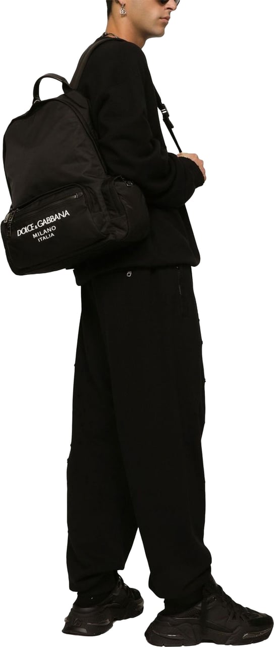Dolce & Gabbana Sicilia DNA Nylon Logo Black Backpack Zwart