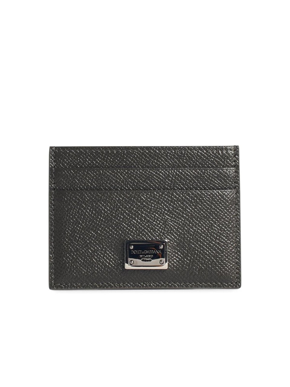 Dolce & Gabbana Dove Grey Leather Card Holder Grijs