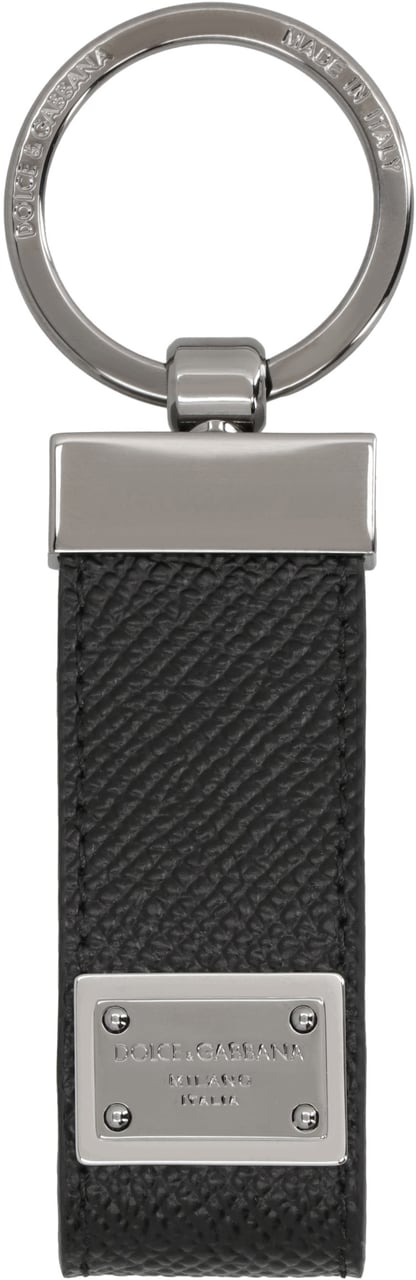 Dolce & Gabbana Leather keyring with logo Zwart