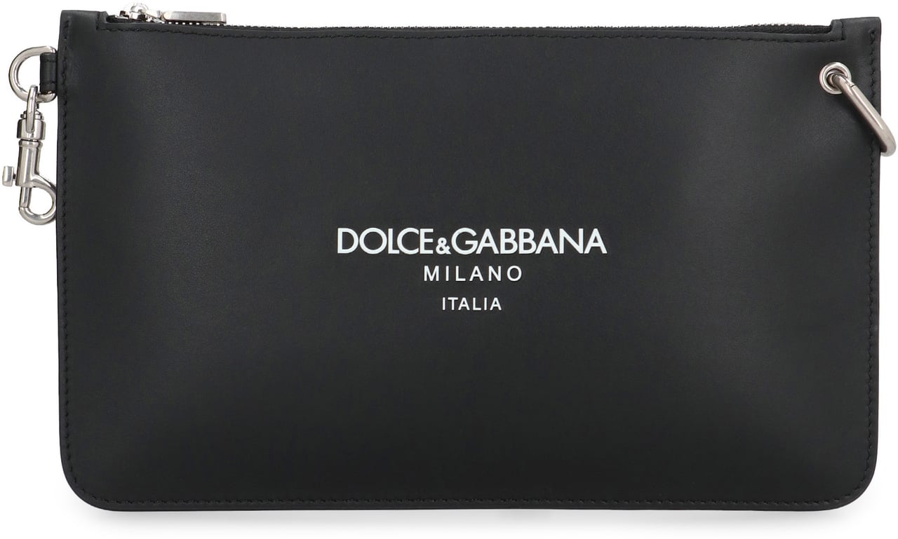 Dolce & Gabbana Necessaire Leather flat pouch Zwart