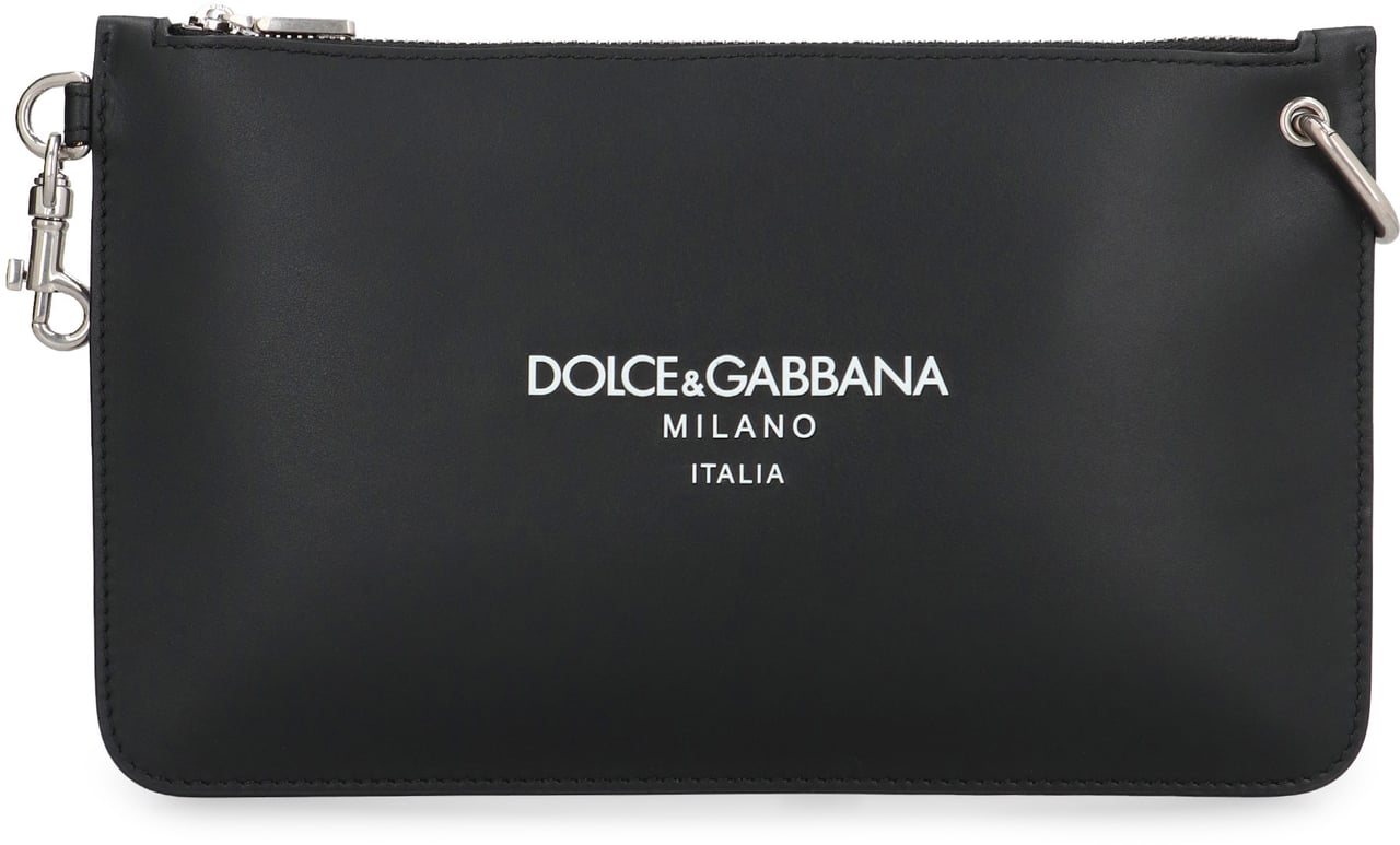 Dolce & Gabbana Necessaire Leather flat pouch Zwart