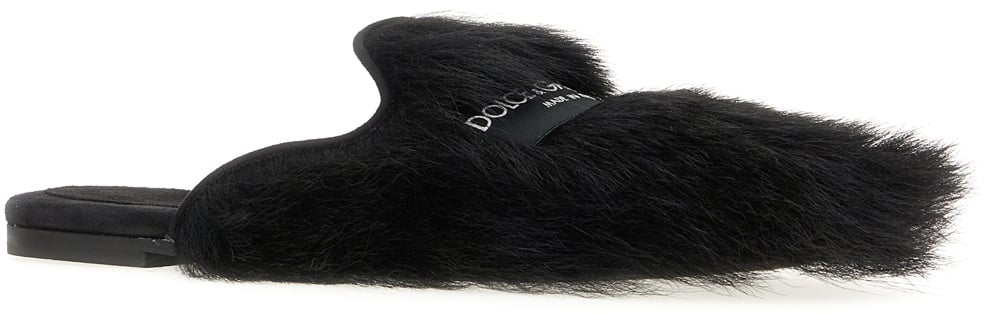 Dolce & Gabbana Dolce&gabbana Black fur slippers Zwart