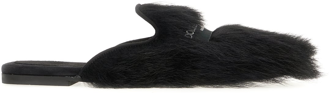 Dolce & Gabbana Dolce&gabbana Black fur slippers Zwart