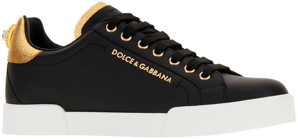 Dolce & Gabbana Dolce&gabbana Black nappa leather Portofino sneakers Zwart