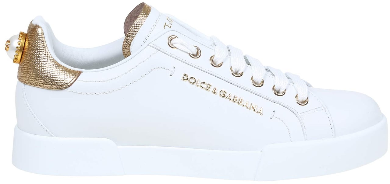 Dolce & Gabbana Dolce & gabbana portofino sneakers in white leather with logo pearl Wit