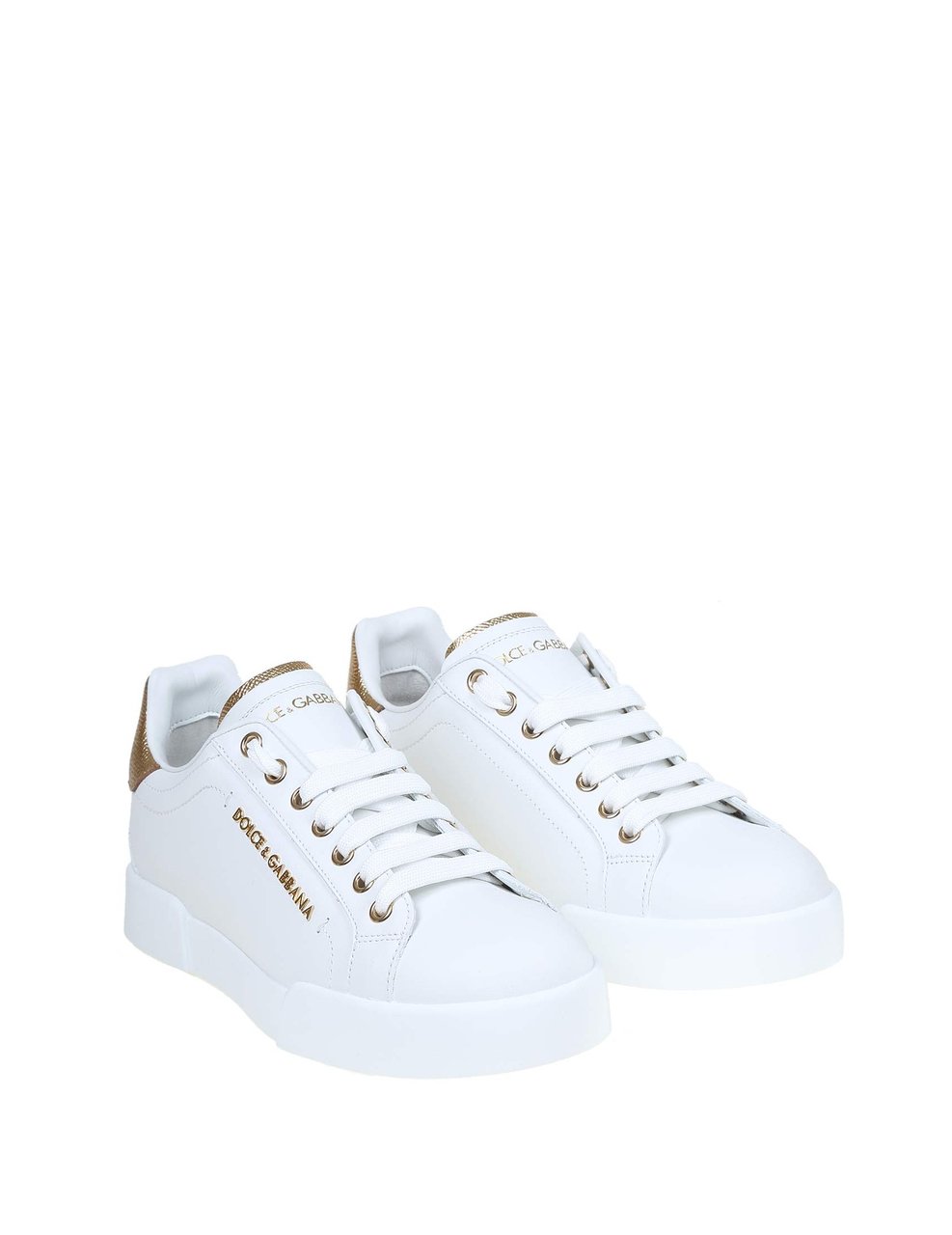Dolce & Gabbana Dolce & gabbana portofino sneakers in white leather with logo pearl Wit