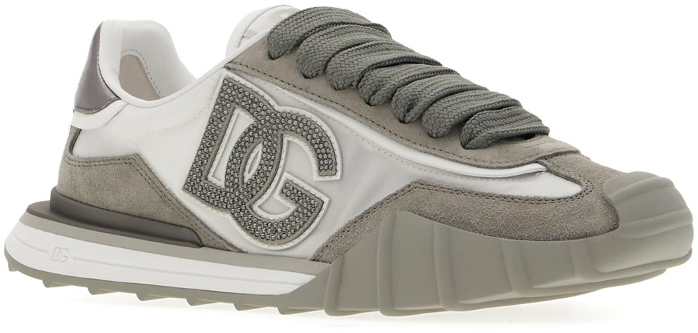 Dolce & Gabbana Dolce&gabbana Two-tone leather and nylon Rhinestone sneakers Divers