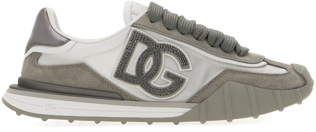 Dolce & Gabbana Dolce&gabbana Two-tone leather and nylon Rhinestone sneakers Divers