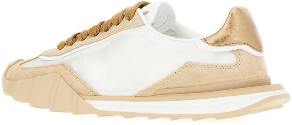 Dolce & Gabbana Two-tone leather and nylon Rhinestone sneakers Wit