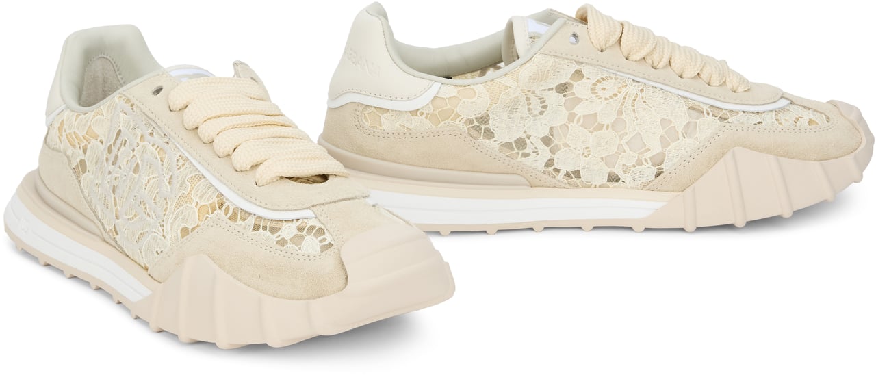 Dolce & Gabbana Low-top sneakers with lace inserts Beige