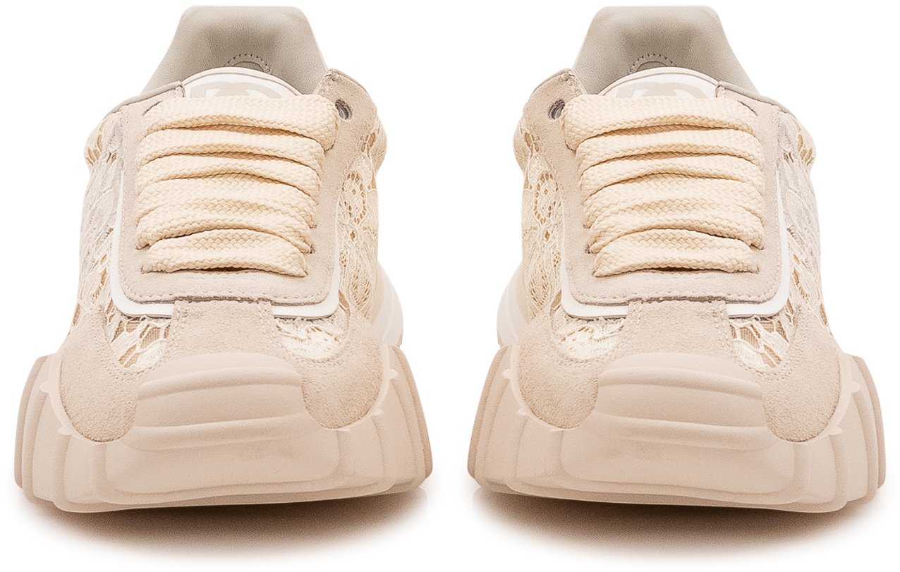 Dolce & Gabbana Sneakers Basse con Ricamo Floreale Beige