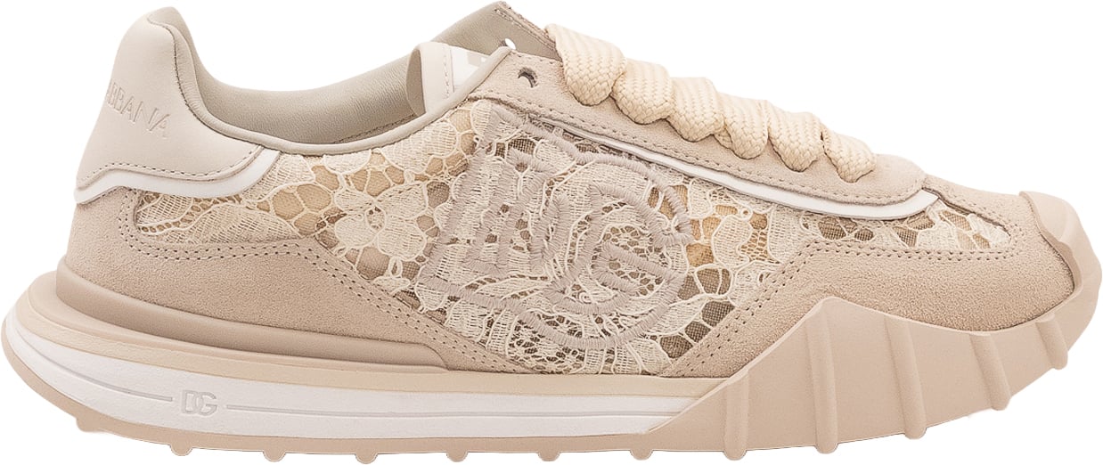 Dolce & Gabbana Sneakers Basse con Ricamo Floreale Beige