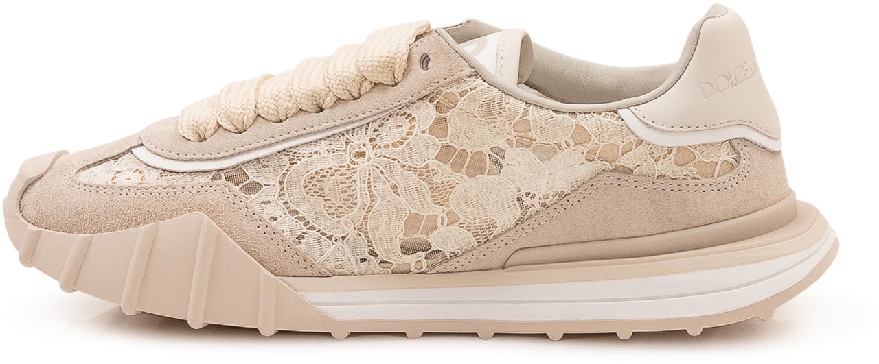 Dolce & Gabbana Sneakers Basse con Ricamo Floreale Beige