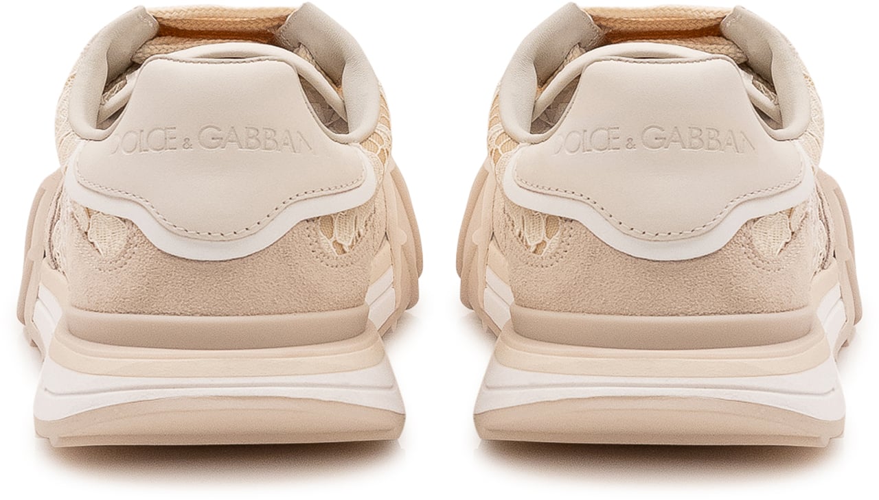 Dolce & Gabbana Sneakers Basse con Ricamo Floreale Beige