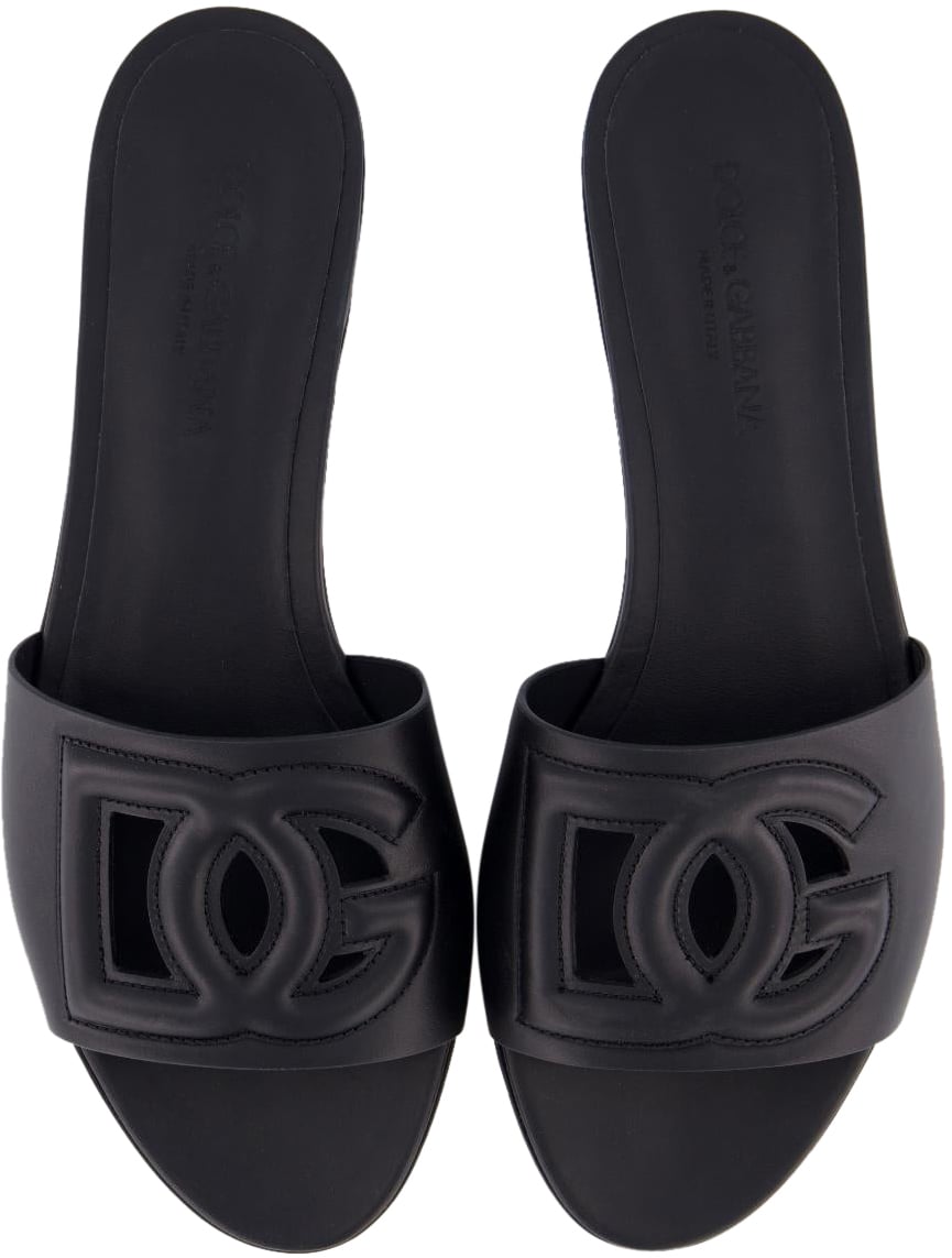 Dolce & Gabbana Dames Leren slide met DG logo Zwart Zwart