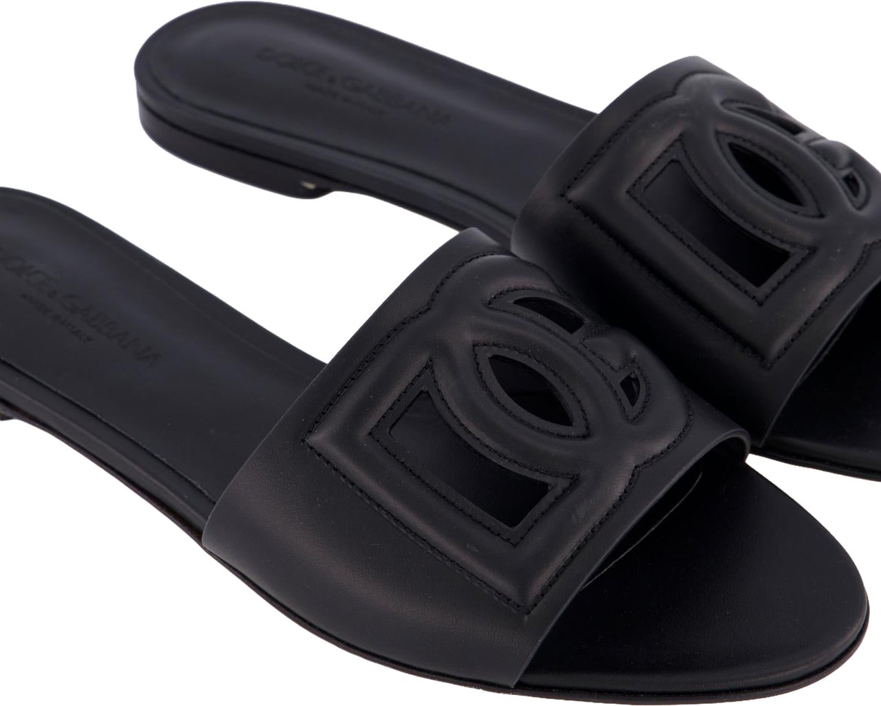Dolce & Gabbana Dames Leren slide met DG logo Zwart Zwart