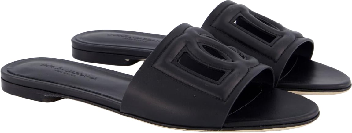 Dolce & Gabbana Dames Leren slide met DG logo Zwart Zwart