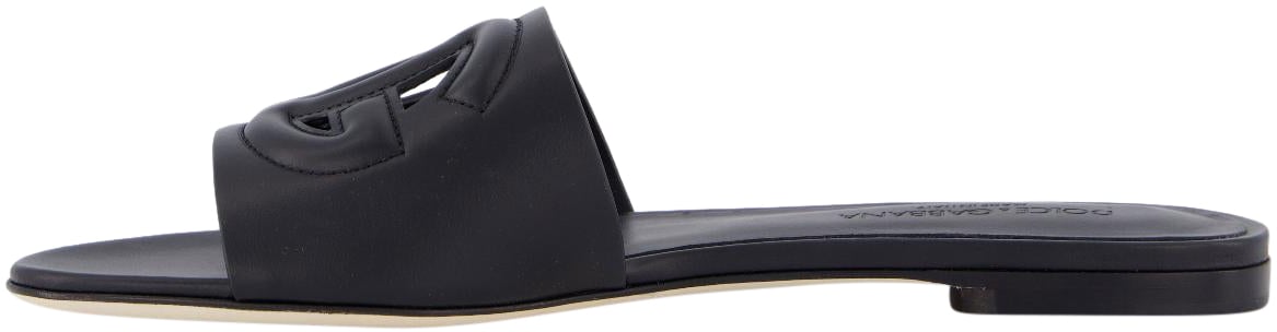 Dolce & Gabbana Dames Leren slide met DG logo Zwart Zwart