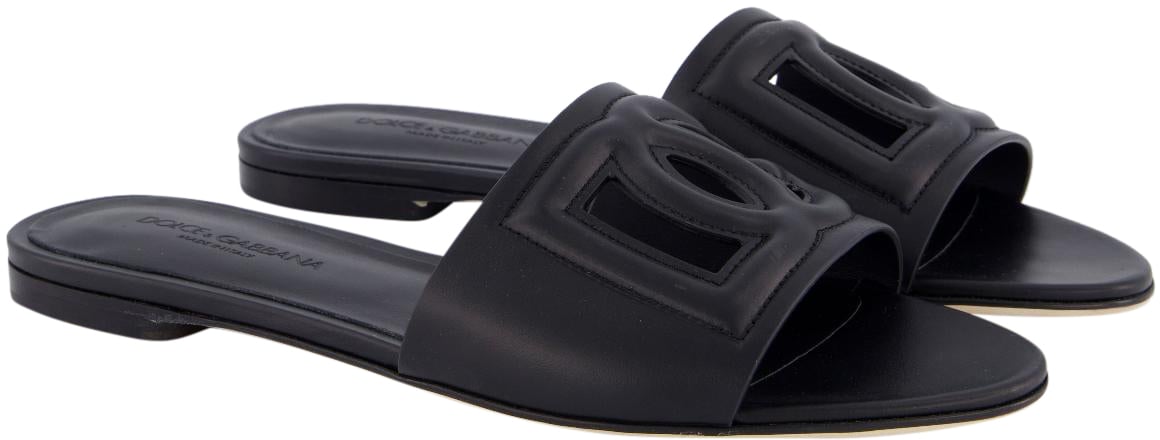 Dolce & Gabbana Dames Leren slide met DG logo Zwart Zwart