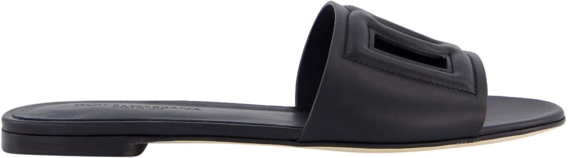 Dolce & Gabbana Dames Leren slide met DG logo Zwart Zwart