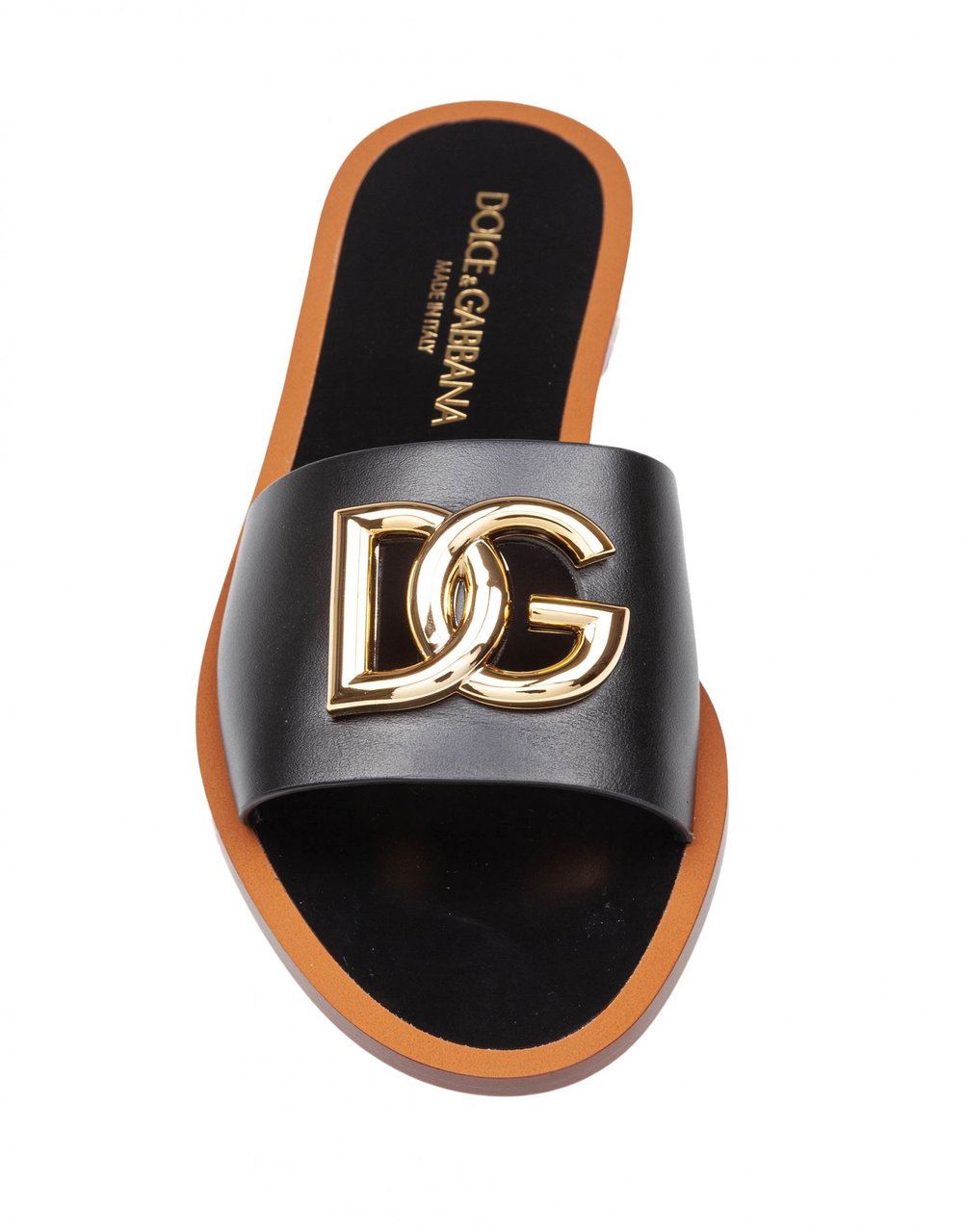 Dolce & Gabbana Dolce & gabbana calfskin flat slipper with black logo Zwart