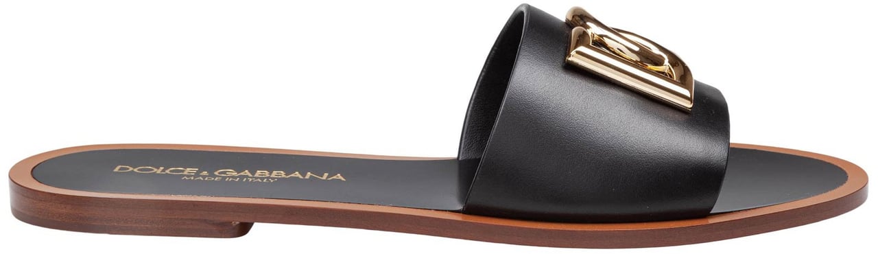 Dolce & Gabbana Dolce & gabbana calfskin flat slipper with black logo Zwart